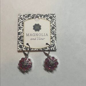 Magnolia and Vine Silver and Pink Gem Earrings w/ 18 mm snaps